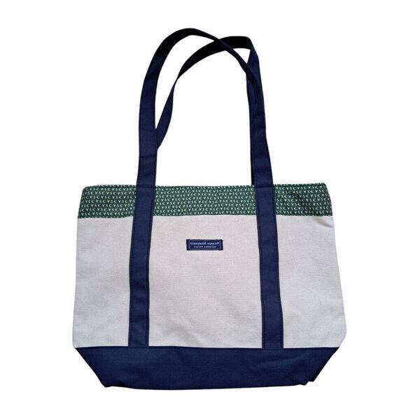 Vineyard Vines Canvas Shopping Travel Tote Green Natixis Large - Picture 1 of 9